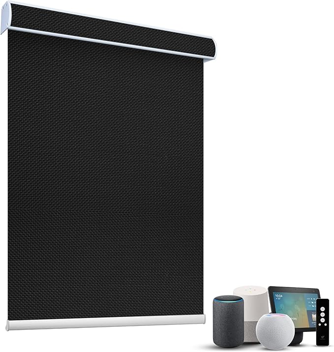 SmartWings Motorized Roller Shades 5% Openness Without Privacy Custom Size, Rechargeable Battery, Works with Matter/Apple HomeKit, Alexa, Thread/Zigbee, Remote Optional, 5% Openness Black