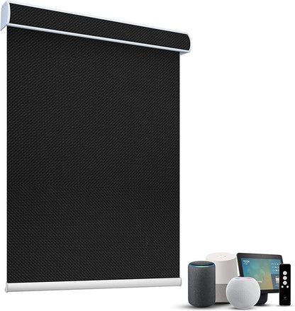 SmartWings Motorized Roller Shades 5% Openness Without Privacy Custom Size, Rechargeable Battery, Works with Matter/Apple HomeKit, Alexa, Thread/Zigbee, Remote Optional, 5% Openness Black