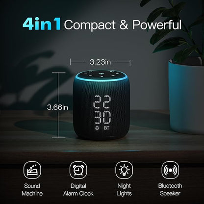 REACHER Sound Machine Alarm Clock for Kids, Portable Sound Machine for Sleep Friendly, Small Rechargable Bluetooth Alarm Clock for Travel, Glow Night Light for Bedroom Nursery Travel Dorm Bedside