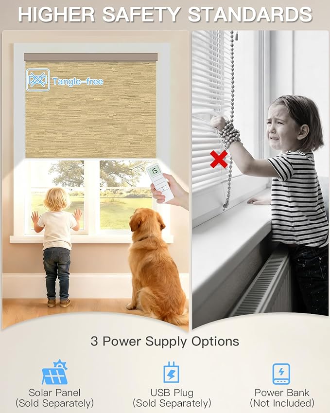 Motorized Roller Shade with Remote Control, Blackout Electric Shade for Windows Compatible with Alexa Google via Hub, Rechargeable Smart Window Blind Customized Size (Texture Dark Coffee)
