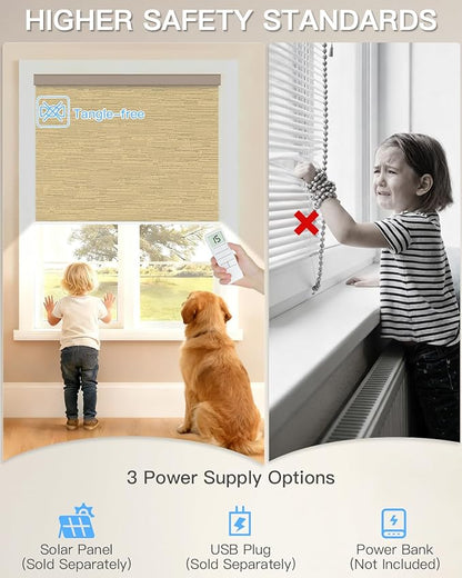Motorized Roller Shade with Remote Control, Blackout Electric Shade for Windows Compatible with Alexa Google via Hub, Rechargeable Smart Window Blind Customized Size (Texture Dark Coffee)