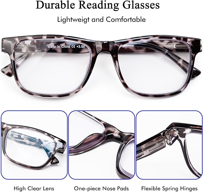 5 Pack Oversized Blue Light Blocking Reading Glasses Men Large Square Wide Readers for Men Big Head/Large Face