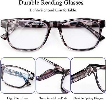 5 Pack Oversized Blue Light Blocking Reading Glasses Men Large Square Wide Readers for Men Big Head/Large Face