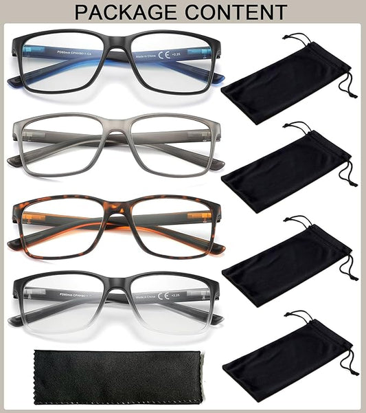 Blue Light Blocking Reading Glasses for Men 4-Pack Stylish Computer Readers with Spring Hinges,Anti Glare/Eye Strain Filter UV Ray Lightweight Reader Eyeglasses,+1.0 Magnification Strength