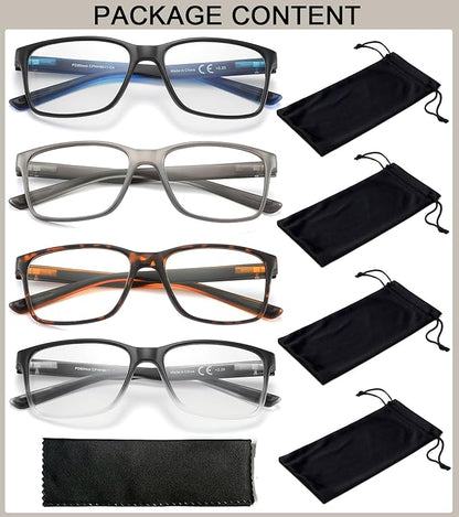Blue Light Blocking Reading Glasses for Men 4-Pack Stylish Computer Readers with Spring Hinges,Anti Glare/Eye Strain Filter UV Ray Lightweight Reader Eyeglasses,+3.0 Magnification Strength