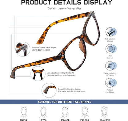 Reading Glasses for Women Men - Blue Light Blocking UV Filter Readers, Anti Eyestrain Eyeglasses