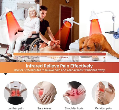 Infrared Light Therapy 275W Red Infrared Therapy Lamp for Body or Pain Therapy Device with Timer and Adjustable Height Stand