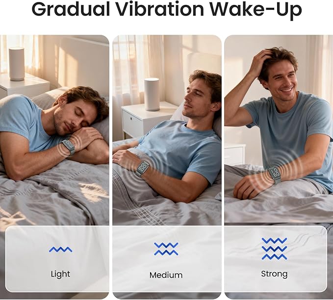 REACHER Vibrating Alarm Clock Watch for Heavy Sleepers, Hearing Impaired—Strong Wake-Up Wristband with 12-Day Battery, Silent Alarm for Shared Bedrooms & Dorms, Zinc Case with Comfort Weave Loop