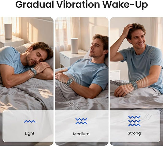 REACHER Vibrating Alarm Clock Watch for Heavy Sleepers, Hearing Impaired—Strong Wake-Up Wristband with 12-Day Battery, Silent Alarm for Shared Bedrooms & Dorms, Zinc Case with Comfort Weave Loop
