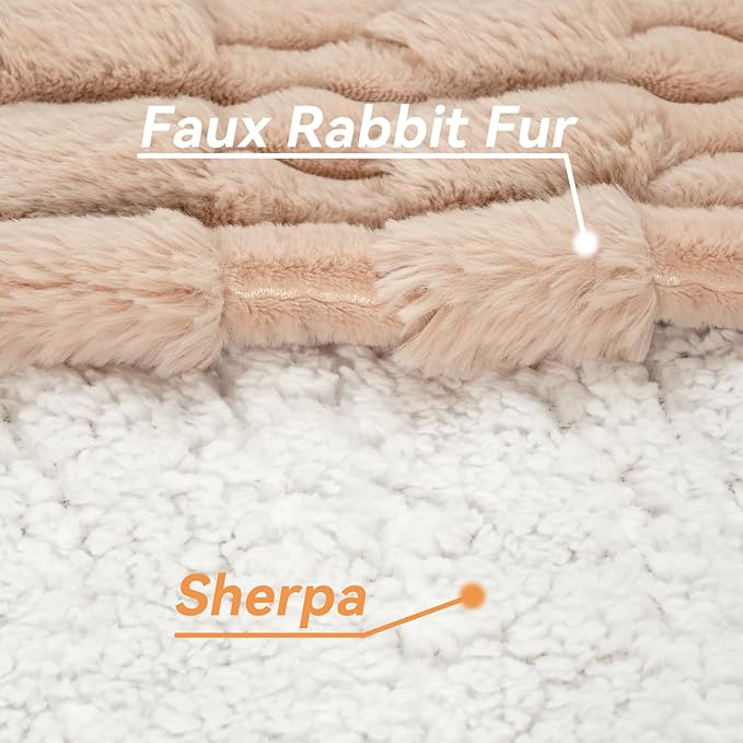 Heated Electric Blanket Throw Size Faux Fur & Sherpa 50" x 60" Soft Heating Blanket with 6 Heating Levels & 1-8 Hours Auto Off, Beige