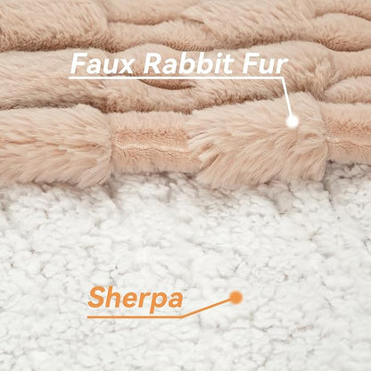 Heated Electric Blanket Throw Size Faux Fur & Sherpa 50" x 60" Soft Heating Blanket with 6 Heating Levels & 1-8 Hours Auto Off, Beige