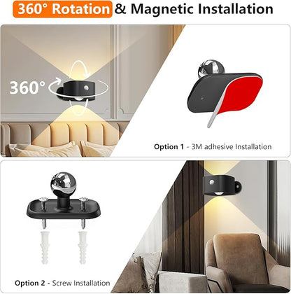 Rechargeable Motion Sensor Wall Light, Wireless Wall Sconce - Magnetic Base, Dimmable 3000K Warm White, 3 Modes (ON/AUTO/Off) for Closet, Stairs, Living Room - Indoor LED Wall Lamp (Black)