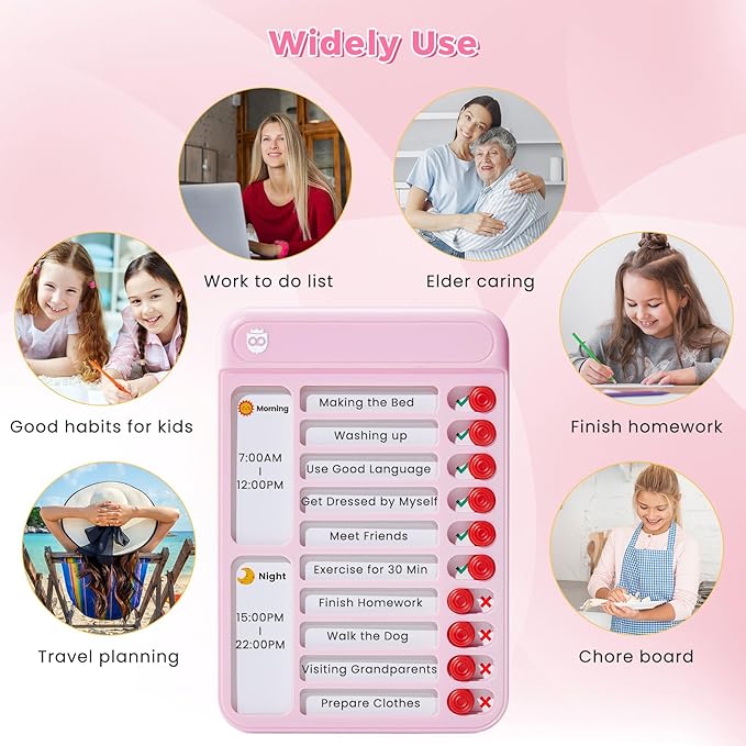 Chore Chart for Kids, Visual Schedule for Kids with Autism, Chart Board with 6 Reusable Sheets, Routine Chart Dry Erase Board, Magnetic Chore Chart for Fridge, Desk, Home - Pink