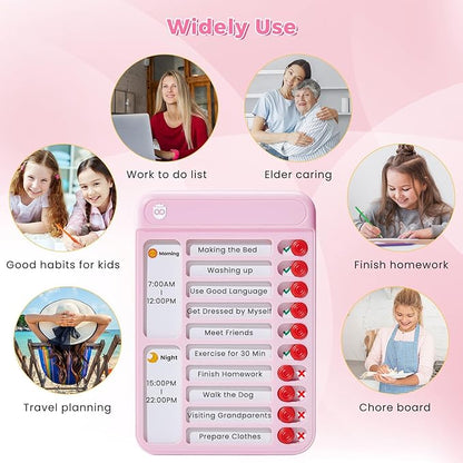 Chore Chart for Kids, Visual Schedule for Kids with Autism, Chart Board with 6 Reusable Sheets, Routine Chart Dry Erase Board, Magnetic Chore Chart for Fridge, Desk, Home - Pink