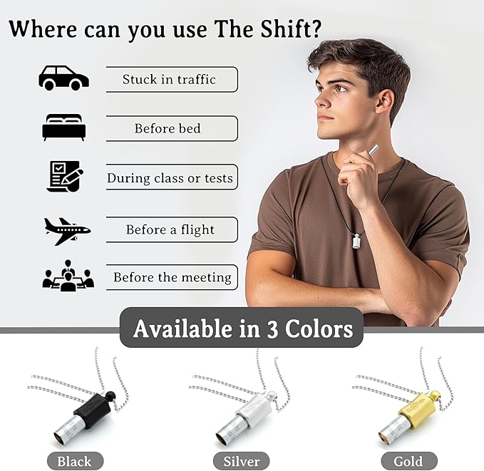 Anxiety Necklace 528 Hz Breathing Meditation Whistle Mindfulness Device for Stress Relief Calm Meditation Adjusting Breathing Anxiety Relief Necklace, Stress Relief Gift for Men Women-Gold