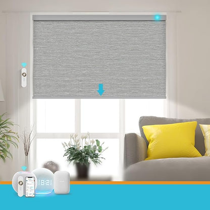 Motorized Blinds with Remote, Smart Blind Roller Shades Compatible with Alexa, Durable Rechargeable Battery Solar Power Electric Window Blinds Motorized Shades Customized Size (Luxury-Grey)