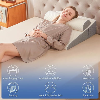2PCS Wedge Pillow, 7.5" Wedge Pillow for Acid Reflux, Back Pain Relief, Cooling Memory Foam Top, Bed Wedge Pillows for Headboard, Sleeping, Snoring, Back Support, After Surgery.