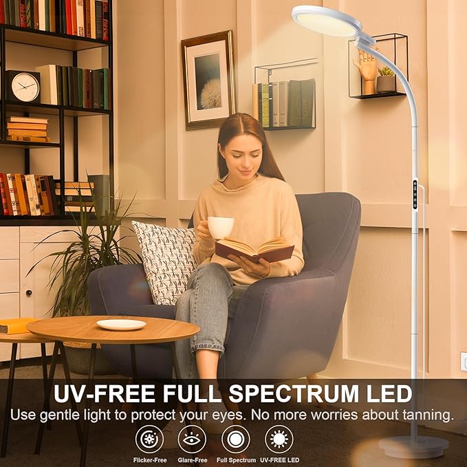 UV-Free Sun Light Therapy Lamp, 10000 Lux Floor Lamp with 5 Brightness Levels