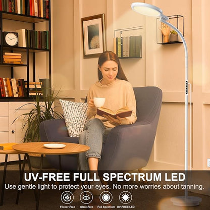UV-Free Sun Light Therapy Lamp, 10000 Lux Floor Lamp with 5 Brightness Levels