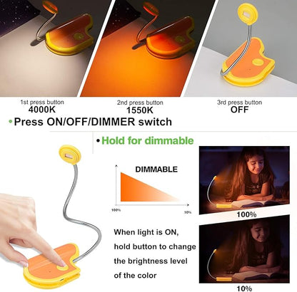 Amber Reading Light Rechargeable, Book Light Kids for Reading in Bed, Clip On Reading Book Light, 2 Lighting Modes, Blue Light Blocking for Eye-Care, Small Bookmark Light for Bookworm-Yellow