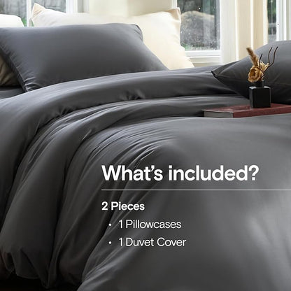 DOZ Duvet Cover Set, 100% Viscose derived from Bamboo, Organically Grown, Buttery Soft, Cooling Duvet Covers, High GSM, 1 Duvet Cover and 1 Pillowcase, 70"x90" (Storm, Twin/Twin XL)