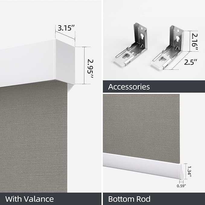 ZSTARR Motorized Blackout Window Blinds Remote Control Automated Window Blinds Rechargeable Roller Shades Blinds with Valance,Customized Size (Grey)