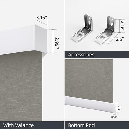 ZSTARR Motorized Blackout Window Blinds Remote Control Automated Window Blinds Rechargeable Roller Shades Blinds with Valance,Customized Size (Grey)