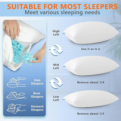 Cooling Memory Foam Pillows Firm and Soft, King Size 1 Pack, Original Adjustable Pillows for Side, Back or Stomach Sleepers with Removable Washable Cover