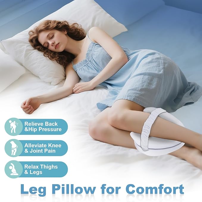 Knee Pillow for Side Sleepers, Leg Pillow for Sleeping, Knee Pillow with Strap, Alignment Pillow Between Legs, Suitable for Relieving Leg, Back & Knee Pain, Machine Washable (White)
