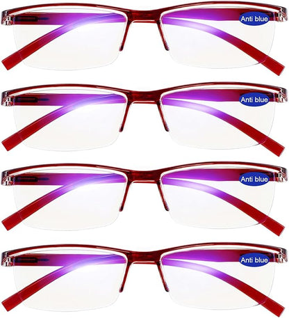 4 Packs 4.0 Reading Glasses Women Blue Light Blocking Red Readers 1.00 1.50 2.00 2.50 3.00 3.50 4.00