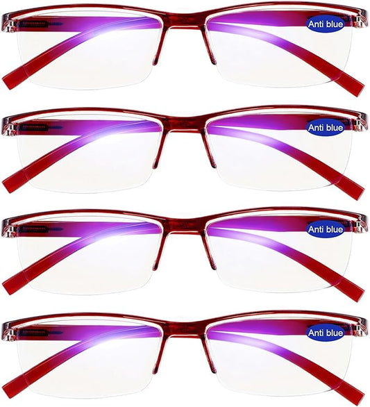 4 Packs 4.0 Reading Glasses Women Blue Light Blocking Red Readers 1.00 1.50 2.00 2.50 3.00 3.50 4.00