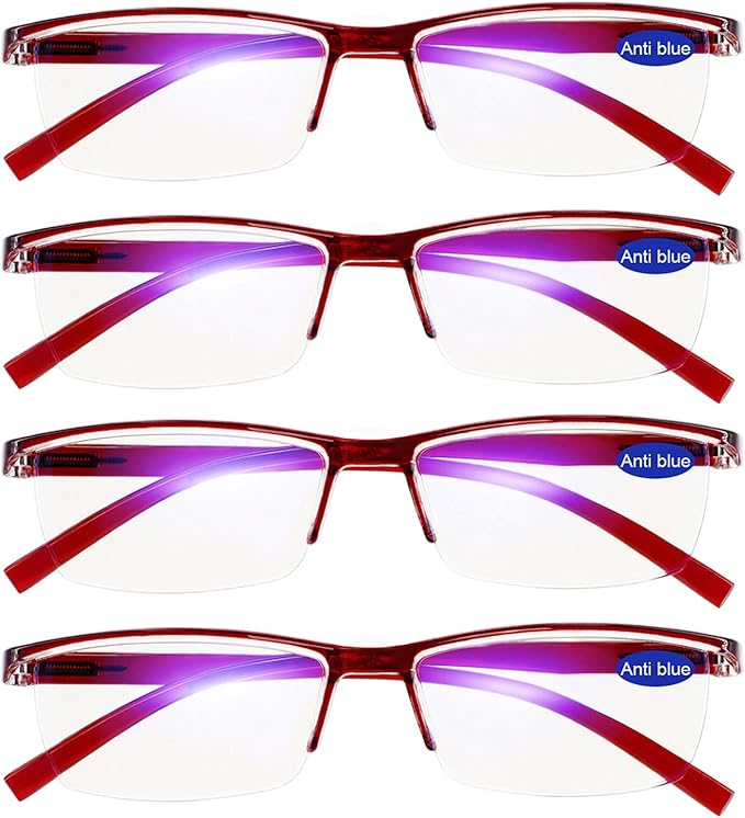 4 Packs Reading Glasses 2.0 for Women Multipack Blue Light Blocking Red Readers 1.00 1.50 2.00 2.50 3.00 3.50 4.00
