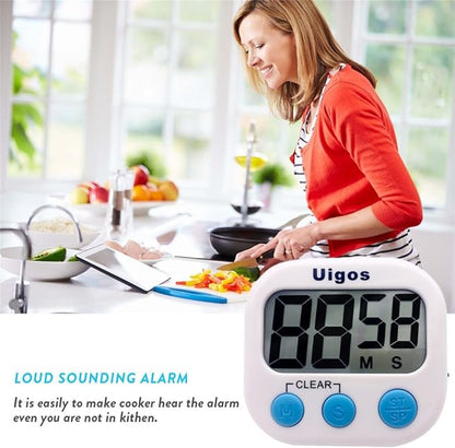 Uigos 2 Pack Digital Kitchen Timer II 2.0, Big Digits, Loud Alarm, Magnetic Backing, Stand, for Cooking Baking Sports Games Office (White) (2 Pack)