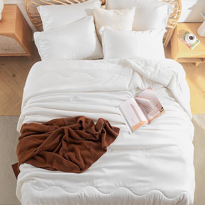NEXHOME PRO 100% Viscose Derived from Bamboo Comforter Queen Size - Cooling & Moisture-Wicking Bedding - All Season Lightweight Design - Natural Organic Queen Duvet Insert