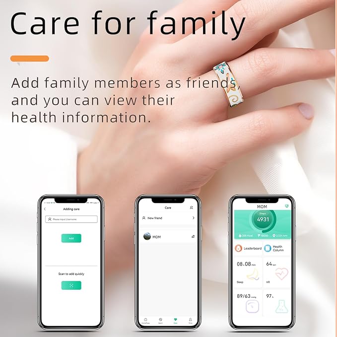 Smart Ring for Women Health Ring Fitness Ring with Enamel Fitness Tracker with Heart Rate Monitoring Sleep Monitor Distance Pedometer Calorie No Subscription Fee for Android iOS