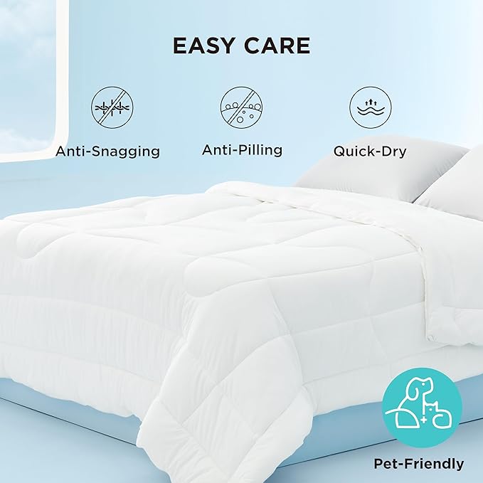Bedsure Cooling Comforter Full Size - Cooling Blankets for Hot Sleepers, Lightweight Comforter for Summer with Dual-Sided Cool Tech, Soft Breathable Cold Blanket for Sleeping, White, 82x86 Inches