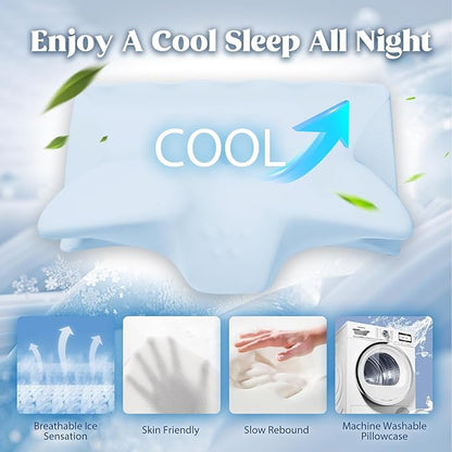 Cervical Pillow for Neck Pain Relief, Cooling Contour Memory Foam Pillows Support Odorless Ergonomic Neck Pillow Adjustable Orthopedic Bed Pillow for Side Back Stomach Sleeper with Pillowcase,Blue