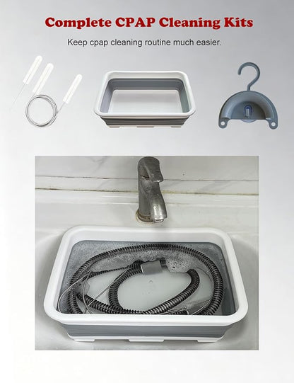 CPAP Cleaning Kit for Hose and Mask, Cpap Machine Supplies Cleaner Includes Tube and Mask Cleaning Brush, Foldable Wash Tub, Hose Drying Hanger - Compatible with 22mm and 15mm Tubing