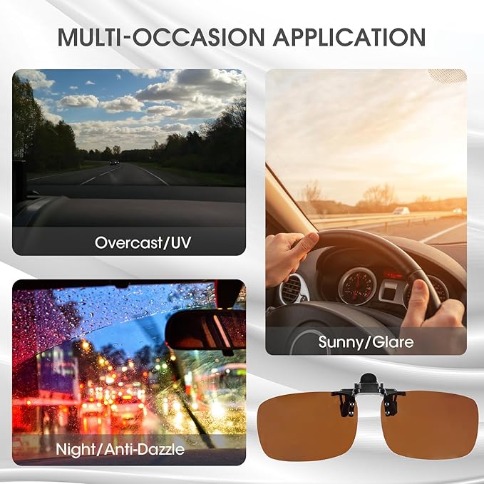 Clip on Polarized Night Vision Driving Glasses Flip up Sunglasses UV-400 to Wear Over Glasses for Night Driving