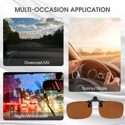 Clip on Polarized Night Vision Driving Glasses Flip up Sunglasses UV-400 to Wear Over Glasses for Night Driving