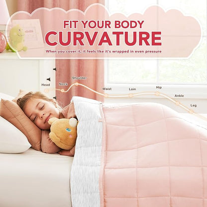 CuteKing Ultra-Cooling Weighted Blanket (10lbs, 40"x 60", Grey+Pink) Absorbs Heat to Keep Adults Cool on Warm Nights, Ultra-Cool Weighted Blanket for Cooling with Premium Glass Beads