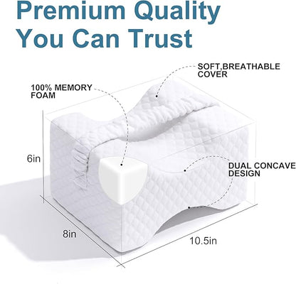 Knee Pillow for Side Sleepers, Leg Pillow for Sciatica, Back, HIPS, Knees, Joints Pain Relief,Pillows for Between Legs While Sleeping Spine Alignment Support & Relieves Pressure,Basic Strap,White