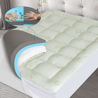 Pillow Top Mattress Topper Twin Size, 4.5” Cooling Dual Layer Mattress Topper (2.7" Extra Thick Soft Plush Mattress Pad & 0.6" Gel Memory Foam &1.2" Firm Foam for Back Pain)