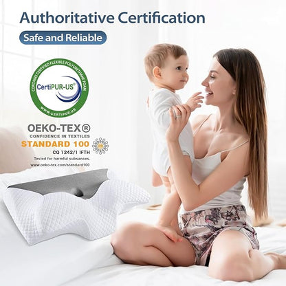 HOMCA Cervical Pillow Memory Foam Pillows - Contour Memory Foam Pillow for Neck Pain Relief, Orthopedic Neck Bed Pillow for Side Sleepers Back and Stomach