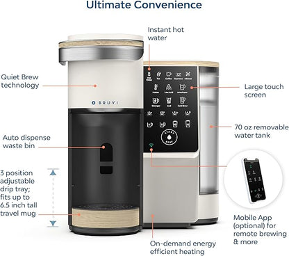 BRUVI The Dark Roast Bundle | Gen 3 Single-Serve Coffee System | Cream Color | Includes 20 Dark Roast Coffee and Espresso B-Pods