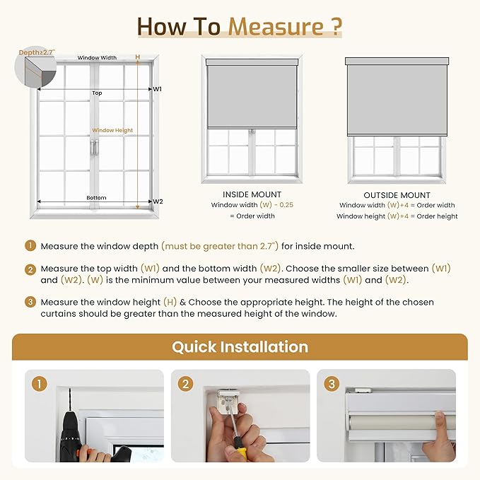 Grandekor Motorized Blinds with Remote Control, Blackout Roller Shade Electric Shades Cordless Smart Blinds for Bedroom Living Room Office,Beige,W36xH72