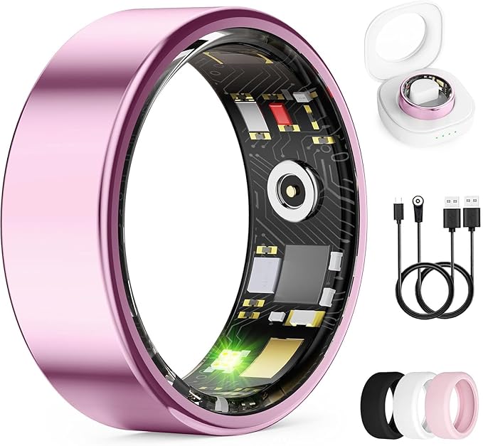 Smart Ring for Women & Men, Health Tracker Ring with Heart Rate, Blood Oxygen,Blood Pressure, IP68 Waterproof Fitness Ring, Sleep Tracker for iPhone and Android, No APP Fee (Lavender Pink, 7#)