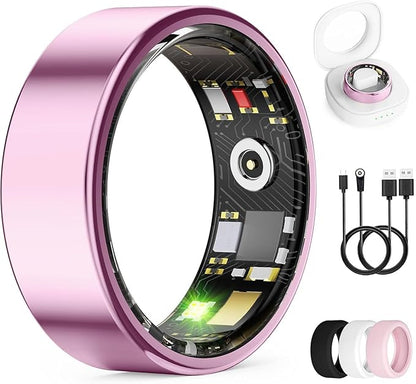 Smart Ring for Women & Men, Health Tracker Ring with Heart Rate, Blood Oxygen,Blood Pressure, IP68 Waterproof Fitness Ring, Sleep Tracker for iPhone and Android, No APP Fee (Lavender Pink, 7#)