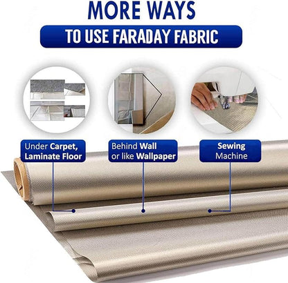 Faraday Fabric Conductive Shielding EMP Cloth Military Grade Conductive Material Cover for WiFi, Cell, Bluetooth, RFID, Shields RF,gold-8m