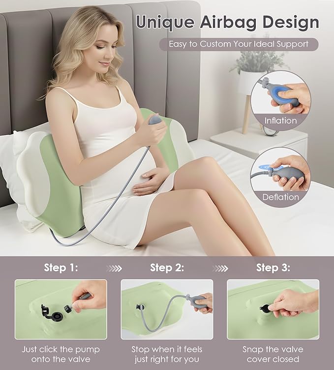 DONAMA Memory Foam Pregnancy Pillow- with Adjustable Air Bag for Back/Legs/Belly/HIPS Support, W-Shaped Pregnancy Wedge Pillows for Sleeping, Cooling Maternity Body Pillow for Pregnant Women